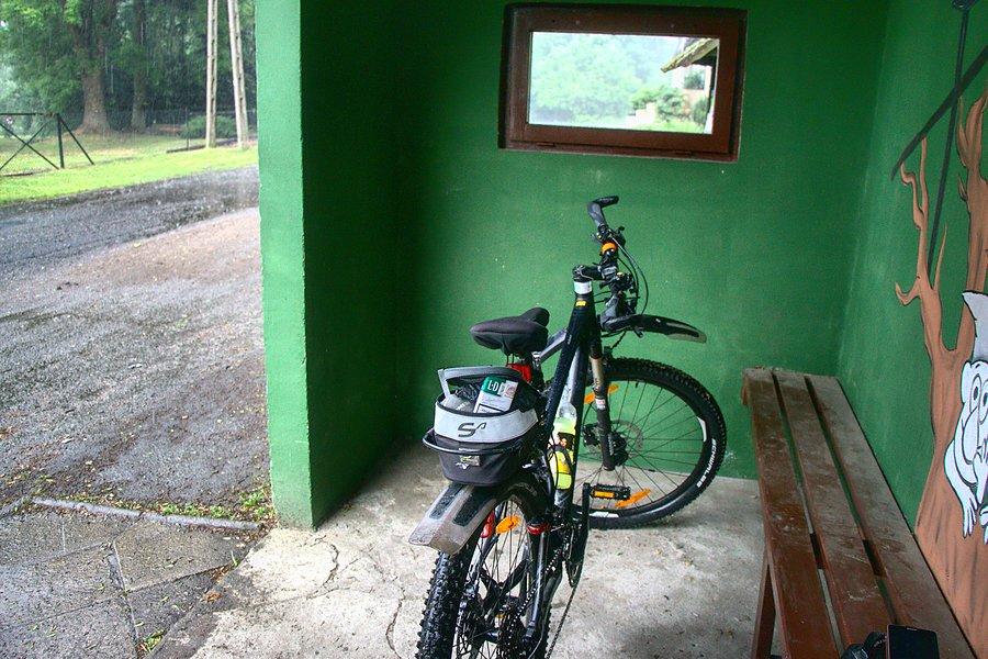 Nim rozpętała się ulewa znajduję schronienie na przystanku w Mącznie