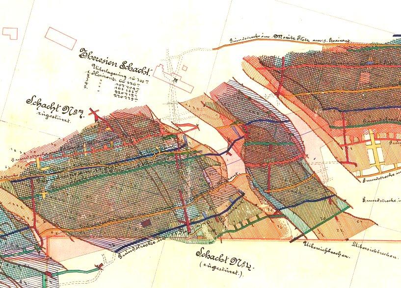 Kopalnia Terezie mapa wydobytych obszarów