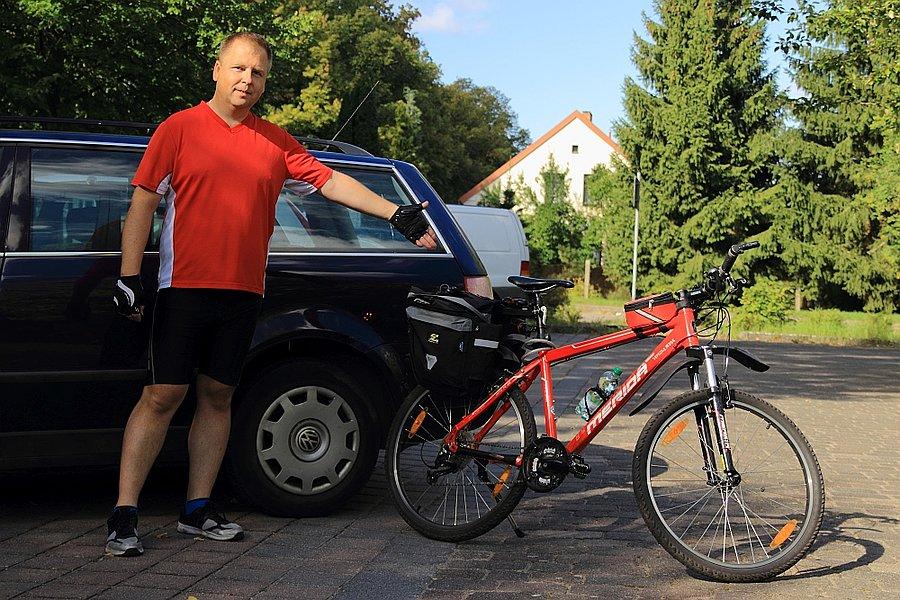 Ja z nowymi sakwami. Początek wycieczki