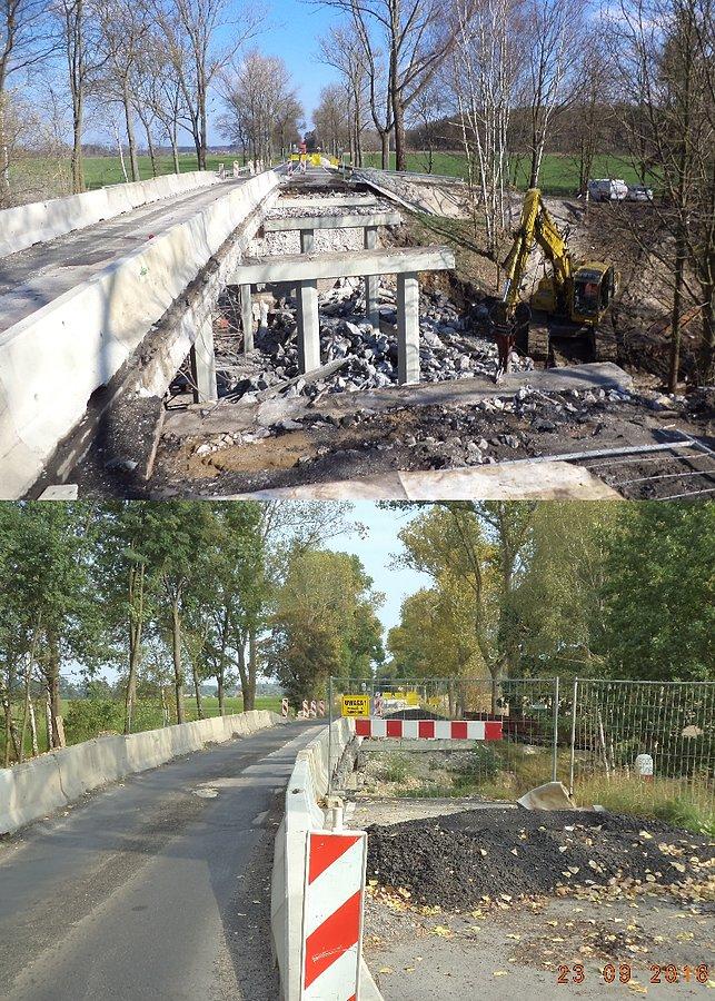 Wiadukt w ciągu DK12: stan z 29.III. i pół roku później