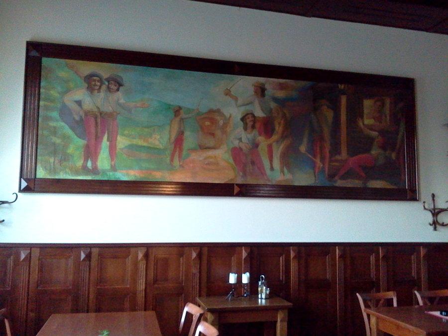 Obraz w restauracji przedstawiający moment śmierci Ondraszka