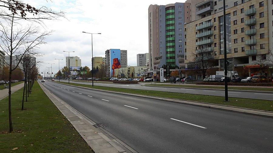 Widok na ursynowskiego misia z ul. KEN