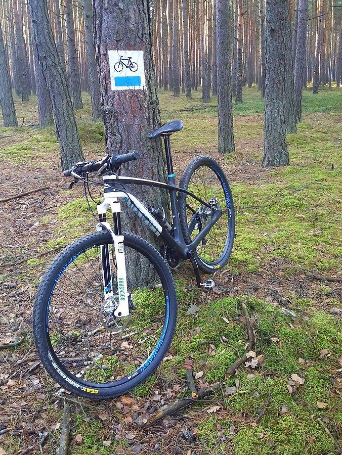 Biało - niebiesko - czarne oznakowanie dla biało - niebiesko - czarnego roweru :)