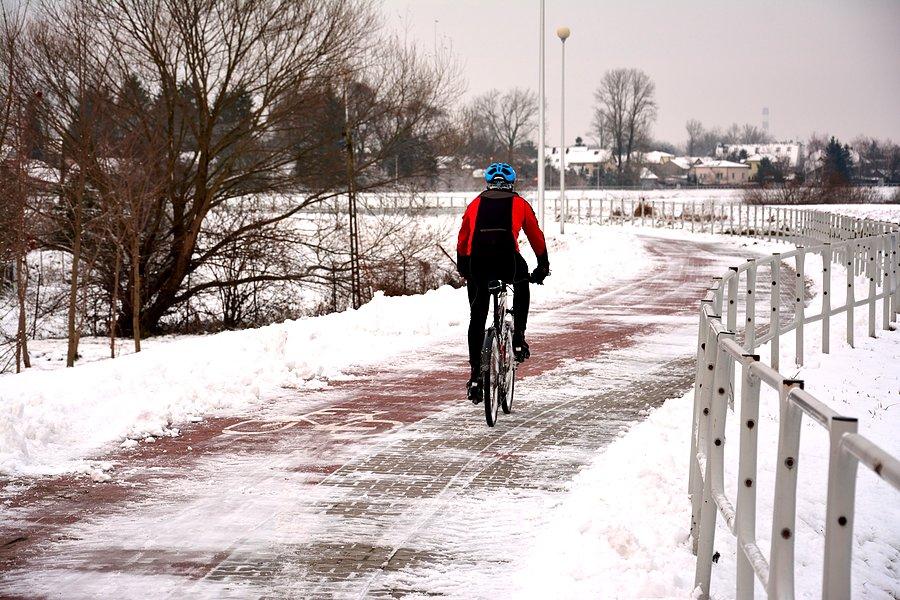 Rowerzysta nad Zalewem Zemborzyckim