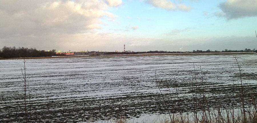 W oddali fragment Szczecina - widok z drogi Przecław - Kurów