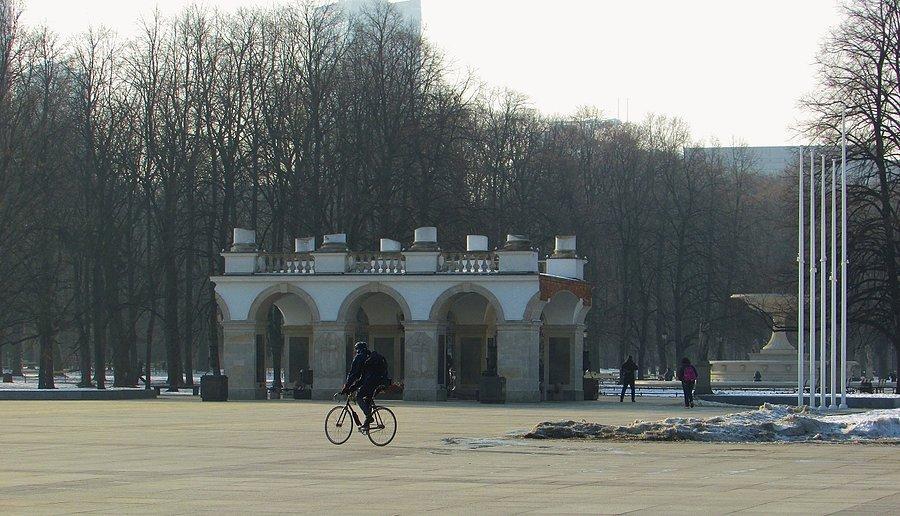 Rowerzysta na pl. Piłsudskiego