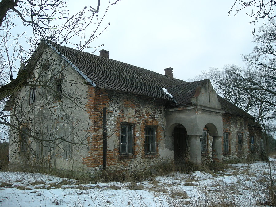 Popadający w ruinę dworek w