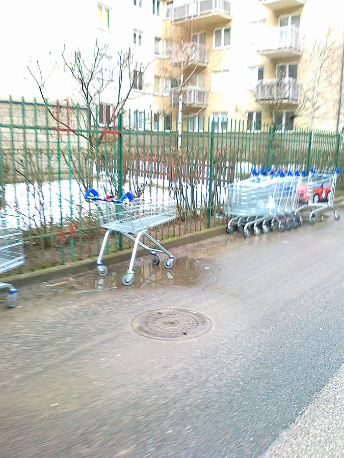 Ktoś wygodny tu mieszka, tylko nie chce mu się odstawiac wózków pod sklep, okołó 0,5 km