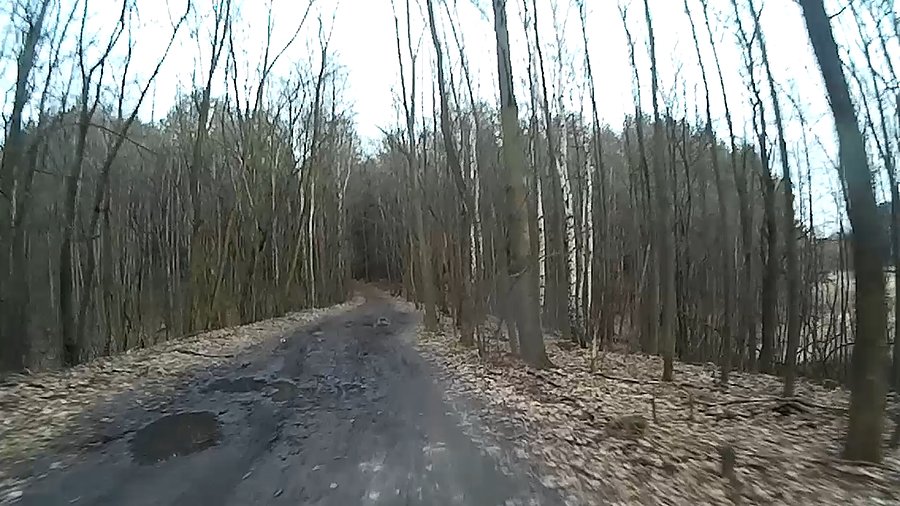 Przez lasek :)