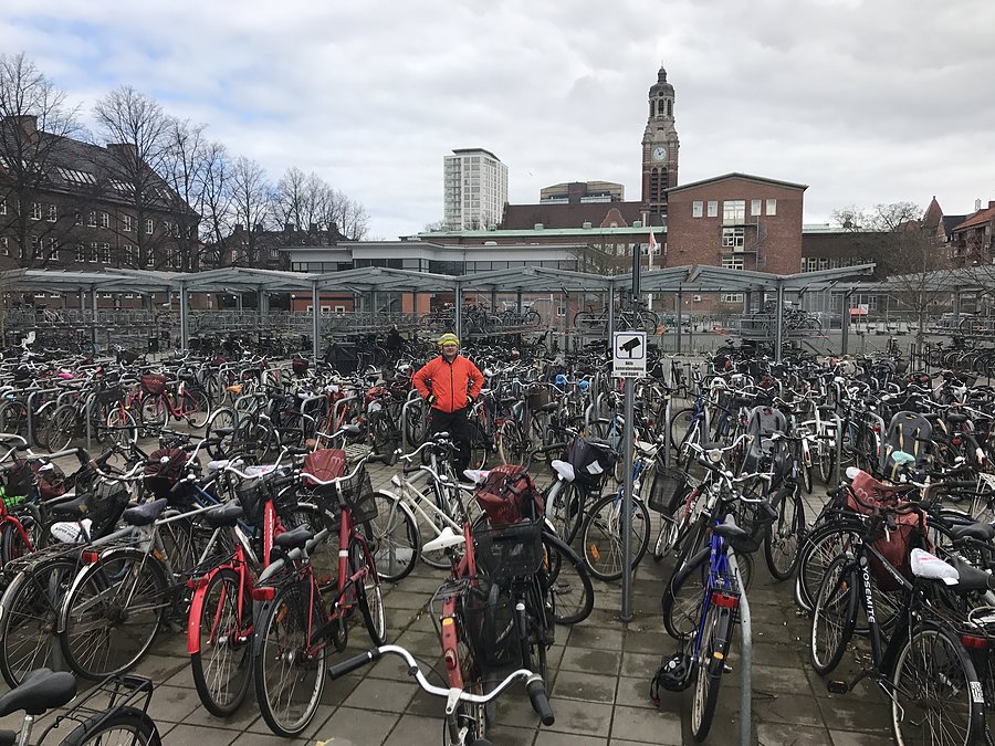 Szwedzki parking rowerowy w centrum Malmo