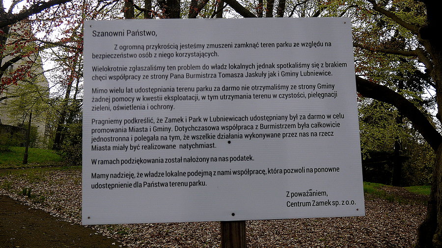 Koniec spacerów w lubniewickim parku?