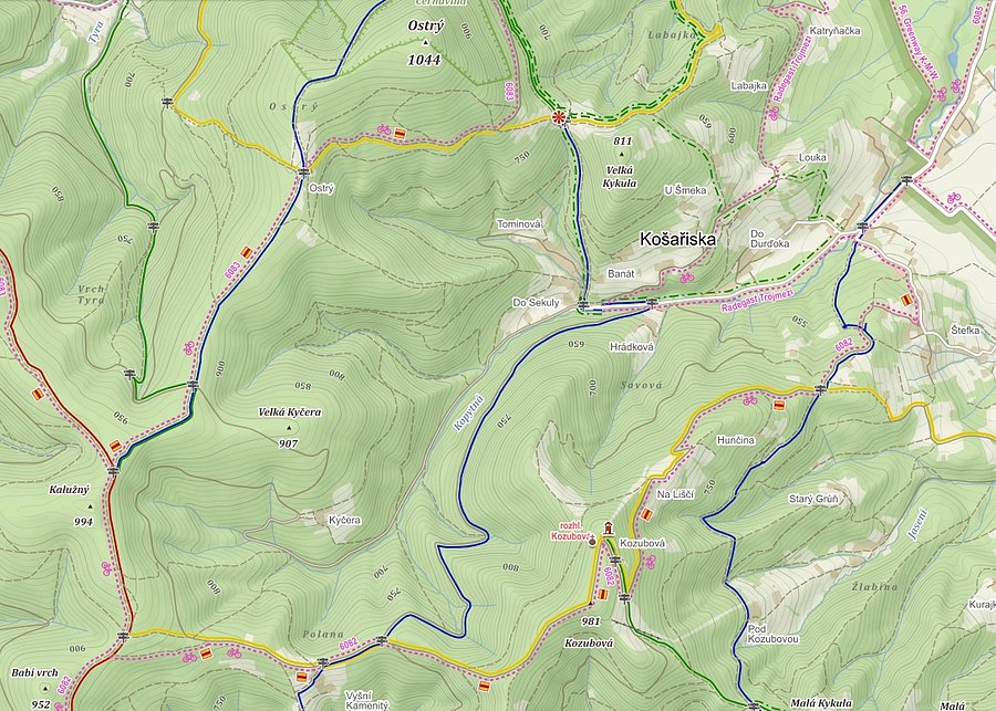 Mapa: Kozubowa, Kamenity, Ostry