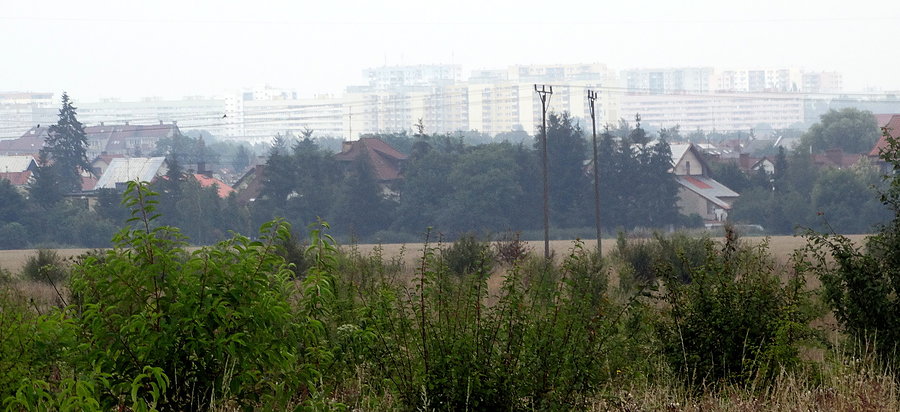 Za mgłą Szczecin - widok spod miejscowości Ostoja