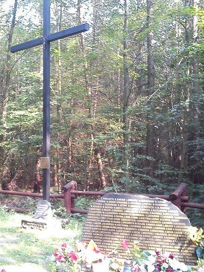 Krzyż i kamień na miejscu upadku Iła 76 Kościuszko