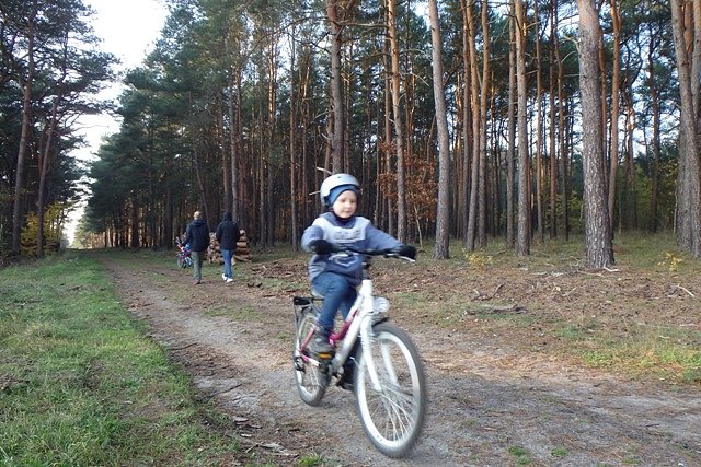Mikołaj pędzący Lasem Gdańskim pieszym Szlakiem Brdy