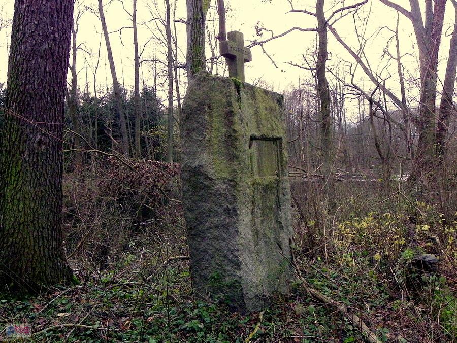 Obelisk na brzegu Obry w lasach pomiędzy Św. Wojciechem a Gorzycą