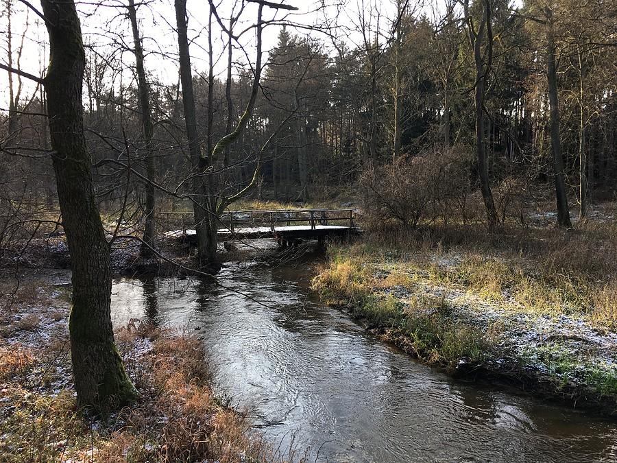Kanał ończak i widok na drewniany mostek