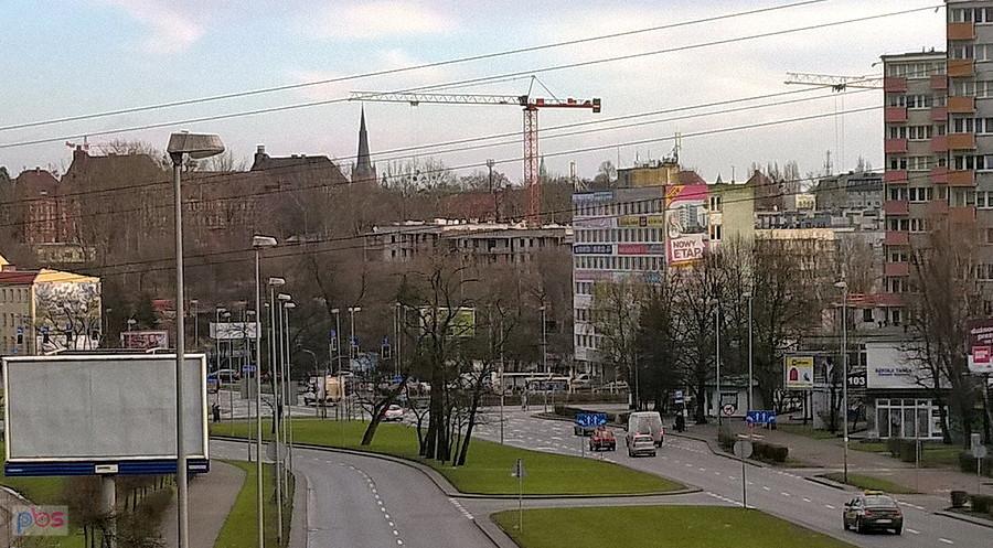 Fragment Szczecina, widok z ulicy Mieszka I z wiaduktu.