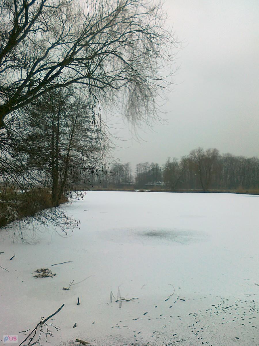 A staw zamarznięty i jeszcze przysypany śniegiem