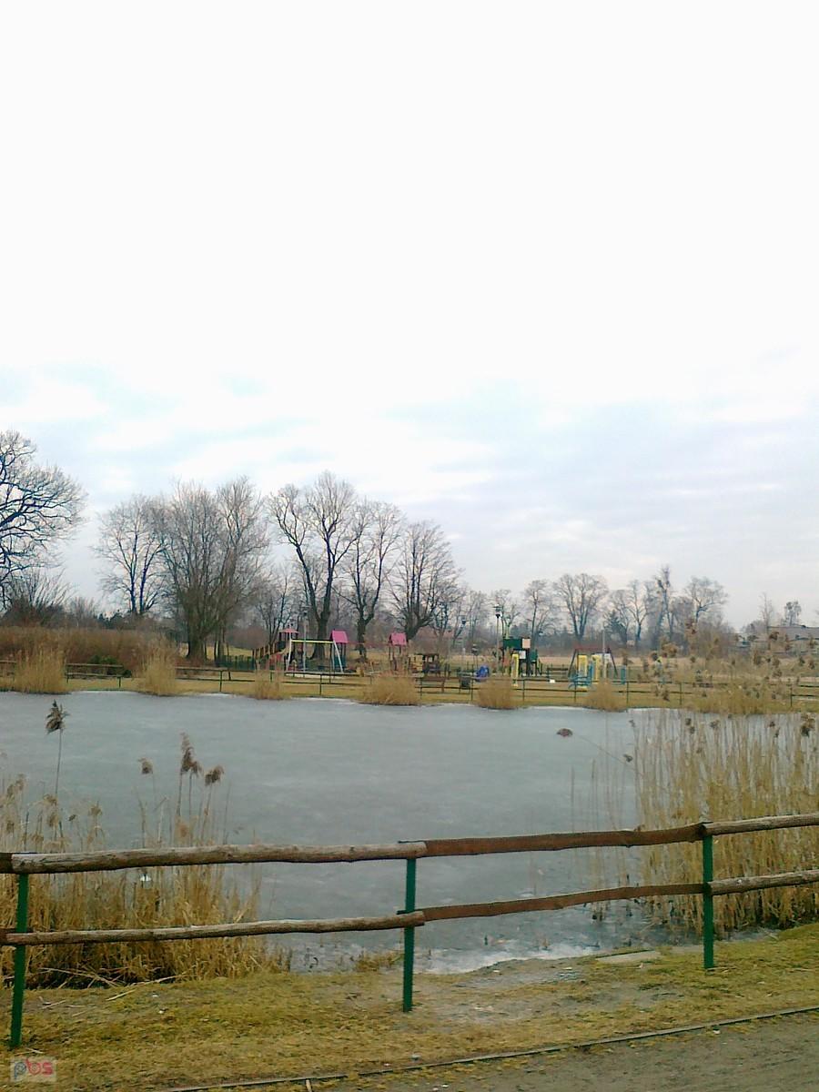 Staw w Borzęcinie jeszcze zamarznięty
