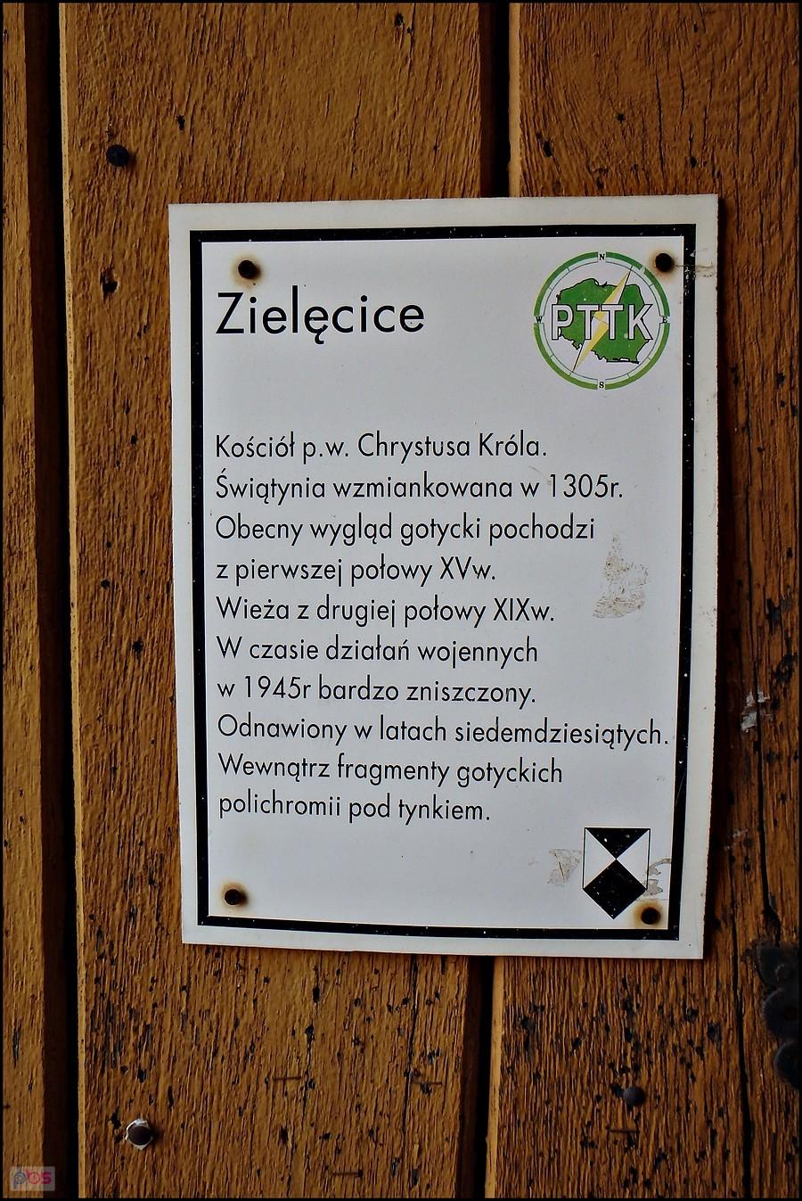 Kościół w Zielęcicach - tabliczka informacyjna PTTK