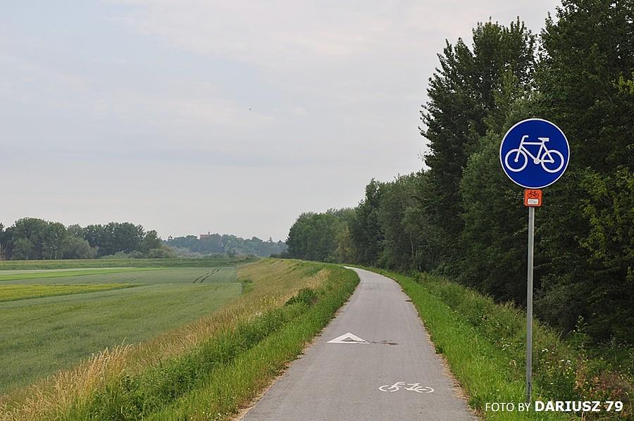 Nowopole - Widok na drogę rowerową a w odali Opatowiec