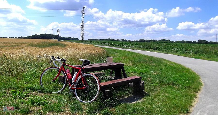 Chwila odpoczynku. Jadę drogą rowerową do Vřesina