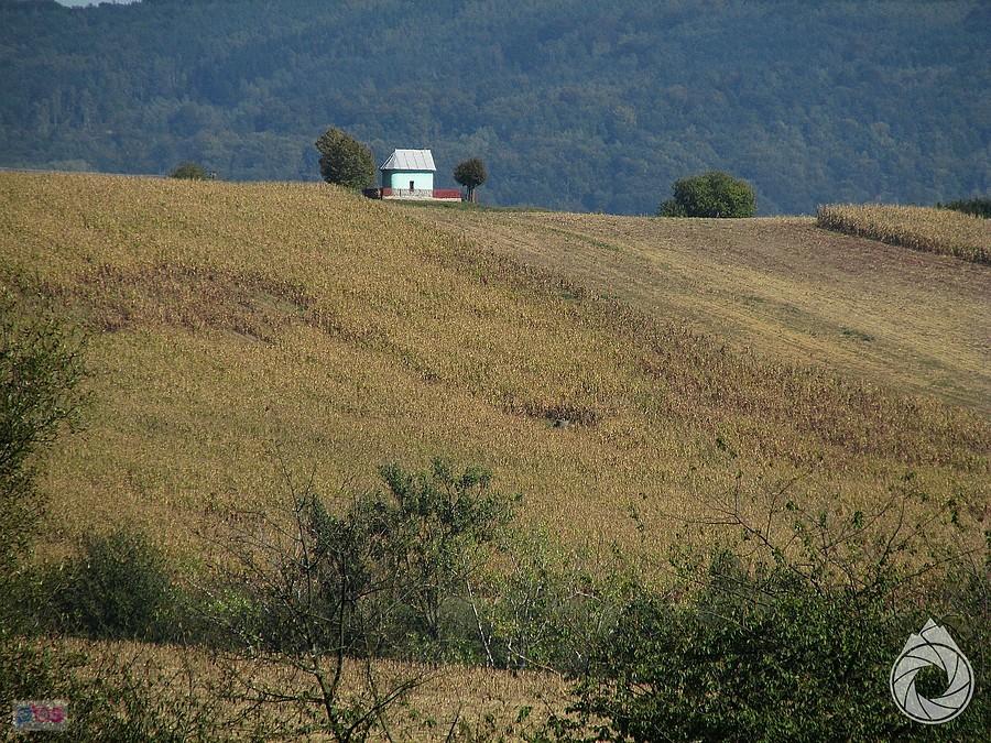jakaś taka kapliczka na górce przy resztkach kukurydzy