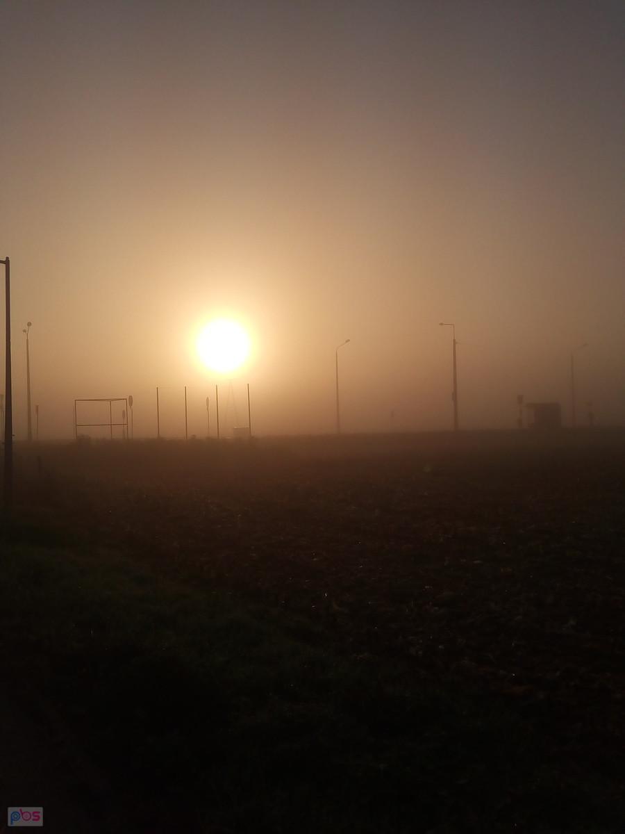 Słoneczna kula zza mgły