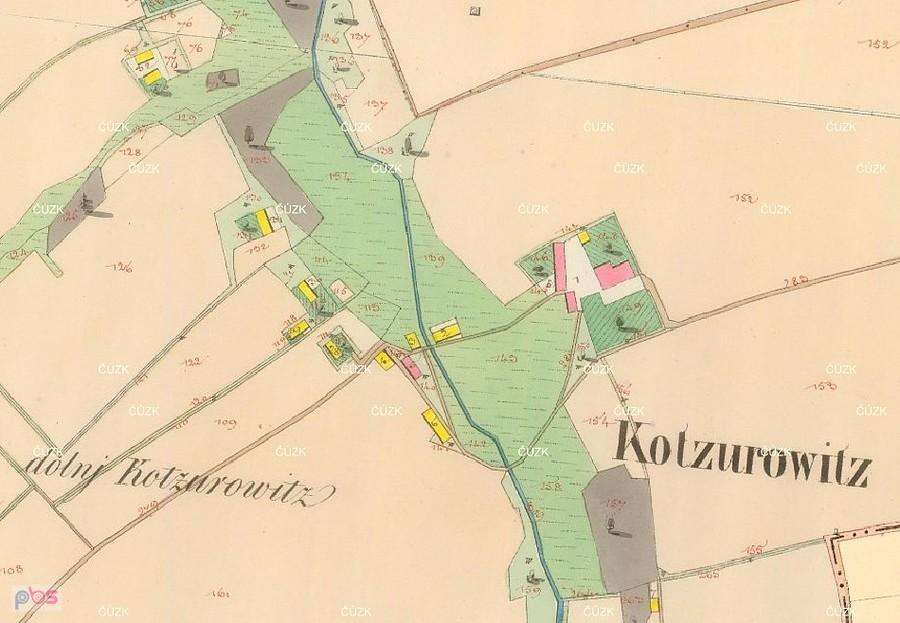 Dwór w Kocurowicach na starej mapie