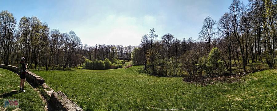 Widok spod pałacu Potockich w Krzeszowicach