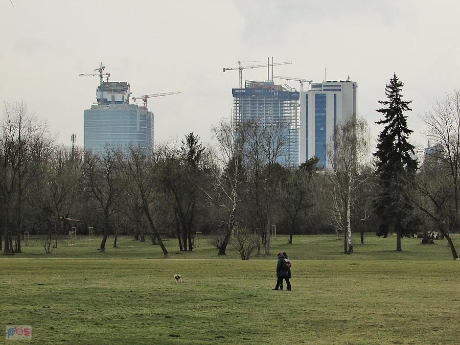 Widok z Pola Mokotowskiego w kierunku Ronda Daszyńskiego