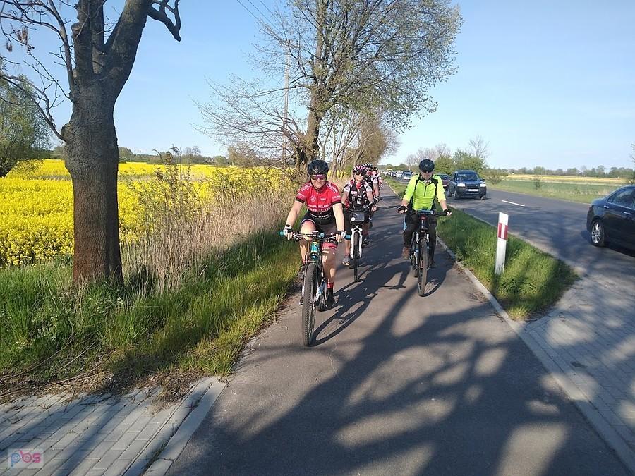 Grupa rowerzystów na ścieżce rowerowej