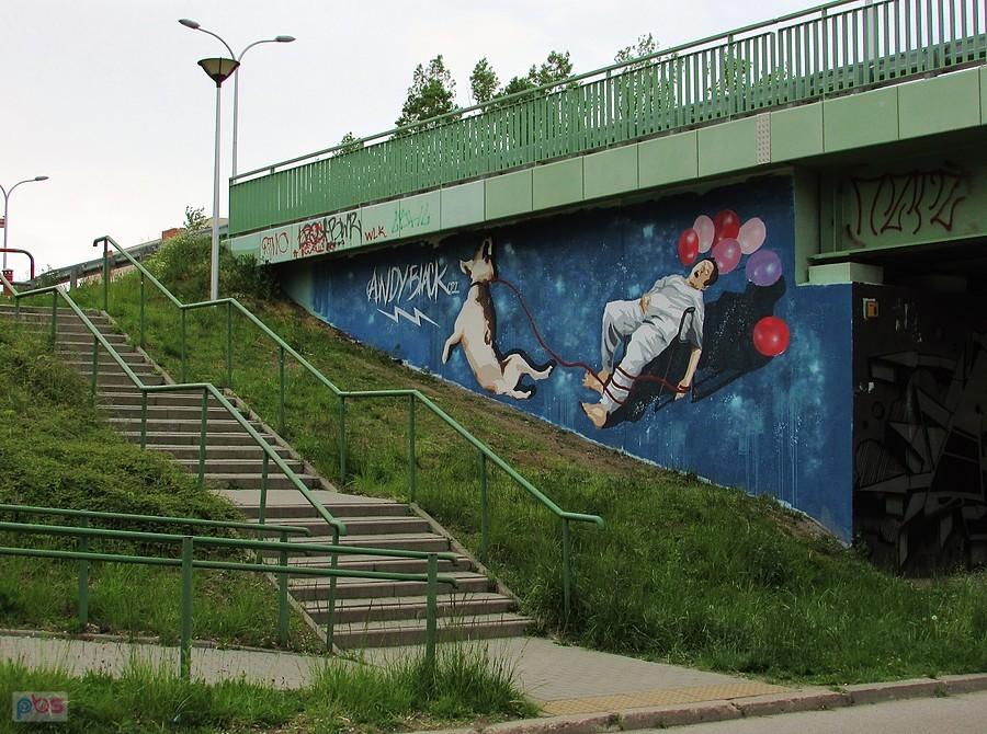 Mural Andy Black 022 na przyczółku estakady nad Potokiem Służewieckim