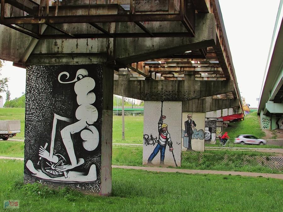 Murale na podporach estakady technicznej nad Potokiem Słuzewieckim