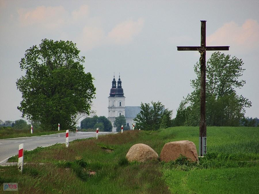 Na horyzoncie kościół paulinów w Starej Błotnicy