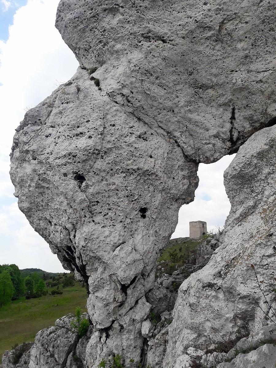 Okienko w skałach zamkowego wzgórza.