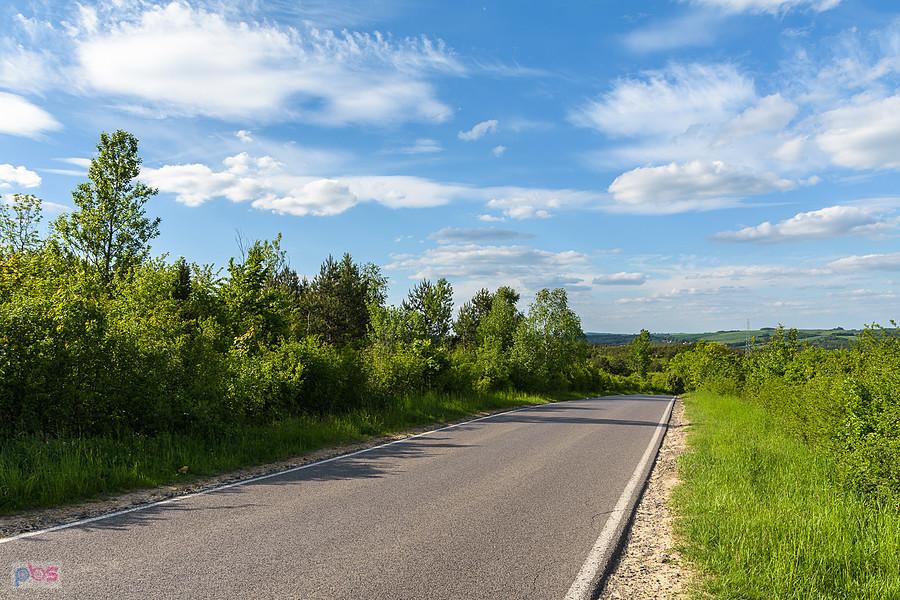 Kolonia Hucisko - za zakrętem długi zjazd w kierunku Zdowa.