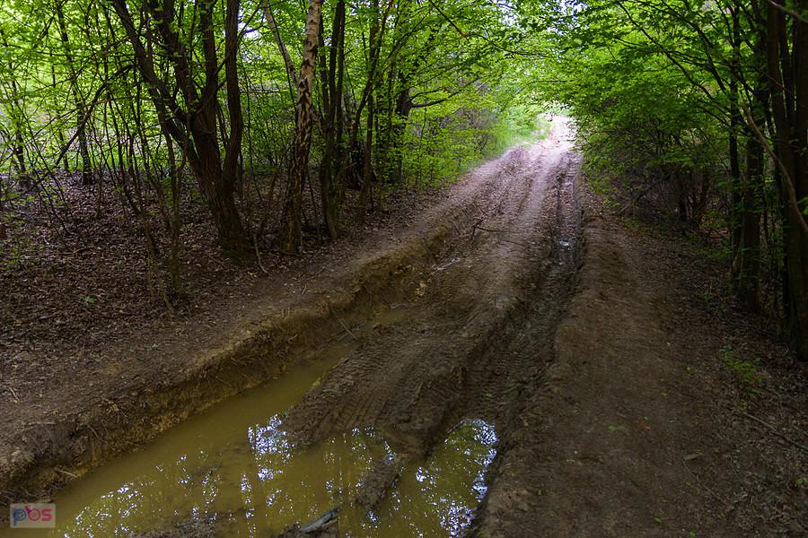 Za plecami górka a obok błotnista droga, nazwa miejscowości jednak zobowiązuje do takiego terenu - Moczydło.