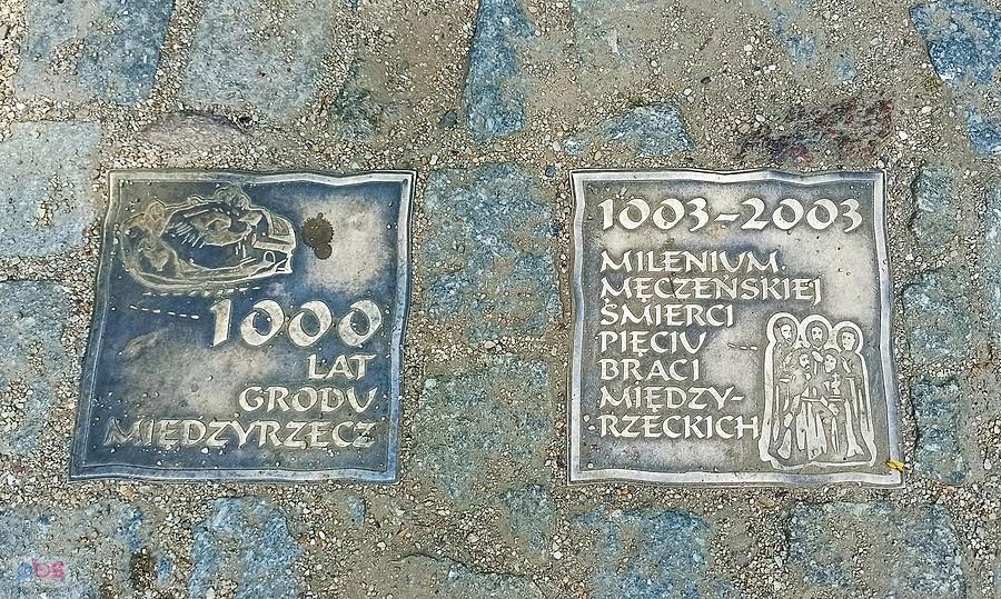 Tablice przed wejściem na zamek w Międzyrzeczu