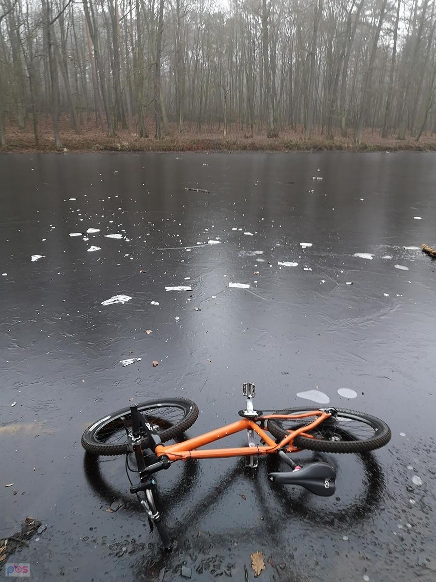 Zamarznięty staw na Brzozie w Lesie Łagiewnickim