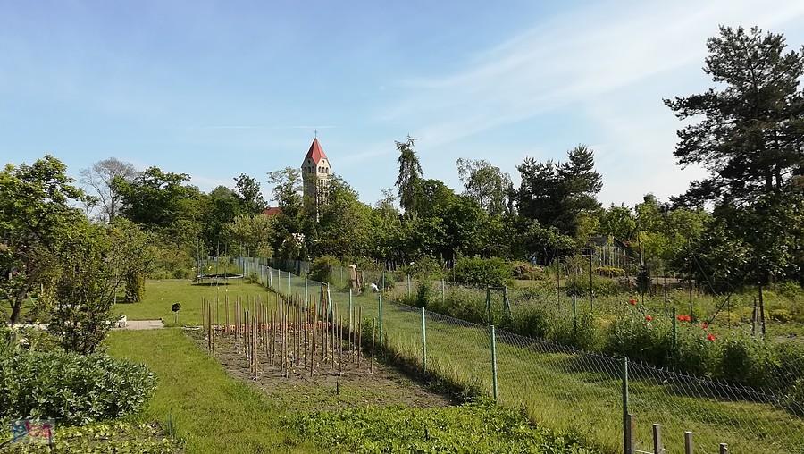 Ogródki działkowe i kościół na Księżu Małym
