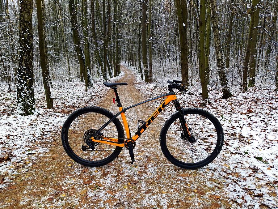 Trektor w lekko zimowym Lasku Aniołowskim.