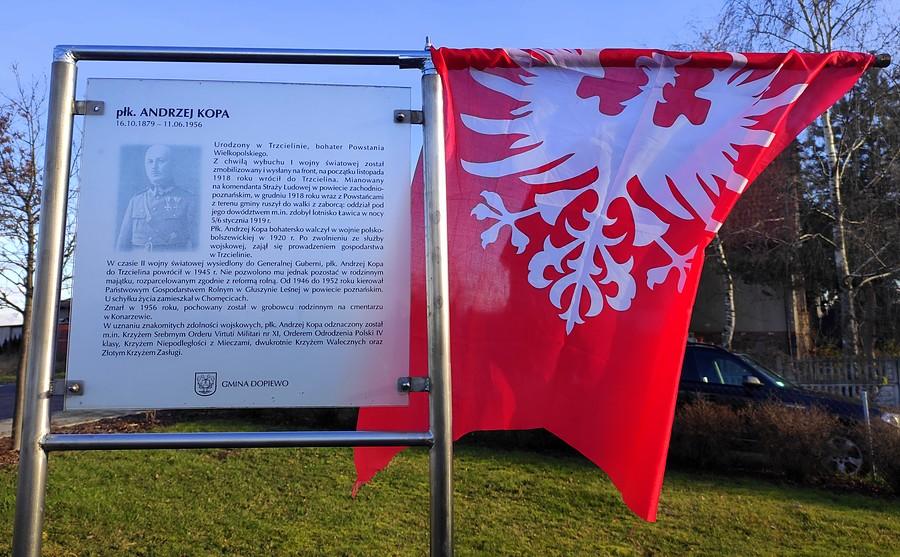 Wspomnienie płk. Andrzeja Kopy oraz flaga z Powstania Wielkopolskiego, Trzcielin