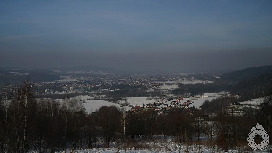 dolina Popradu i Stary Sącz ze smogową chmurką
