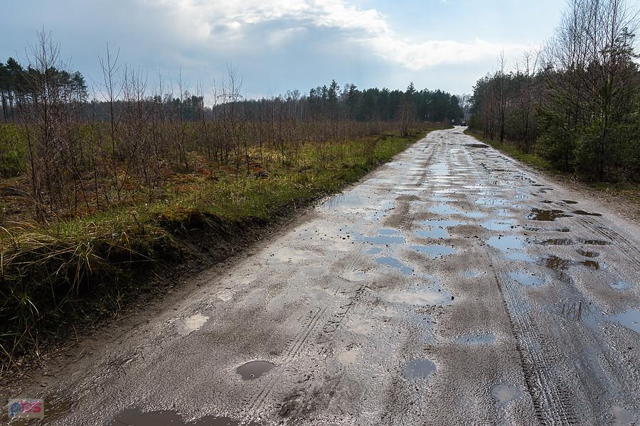 Przedłużenie ulicy Kosmicznej w Poraju, widać, że niedawno mocno tutaj lało