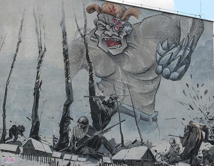 Bestia ze wschodu - fragment muralu na ul. Pileckiego