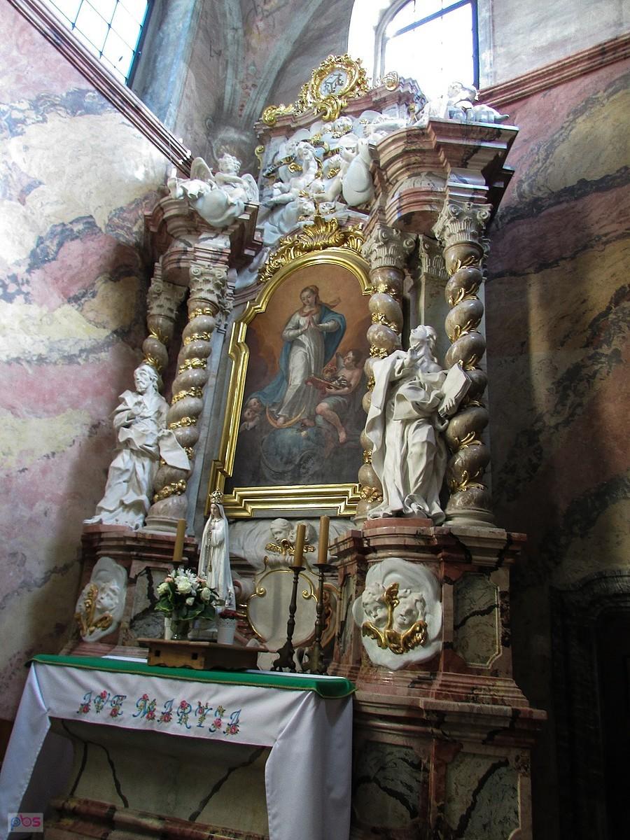 Jędrzejów - jeden z ołtarzy bocznych z przedstawieniem Immaculaty