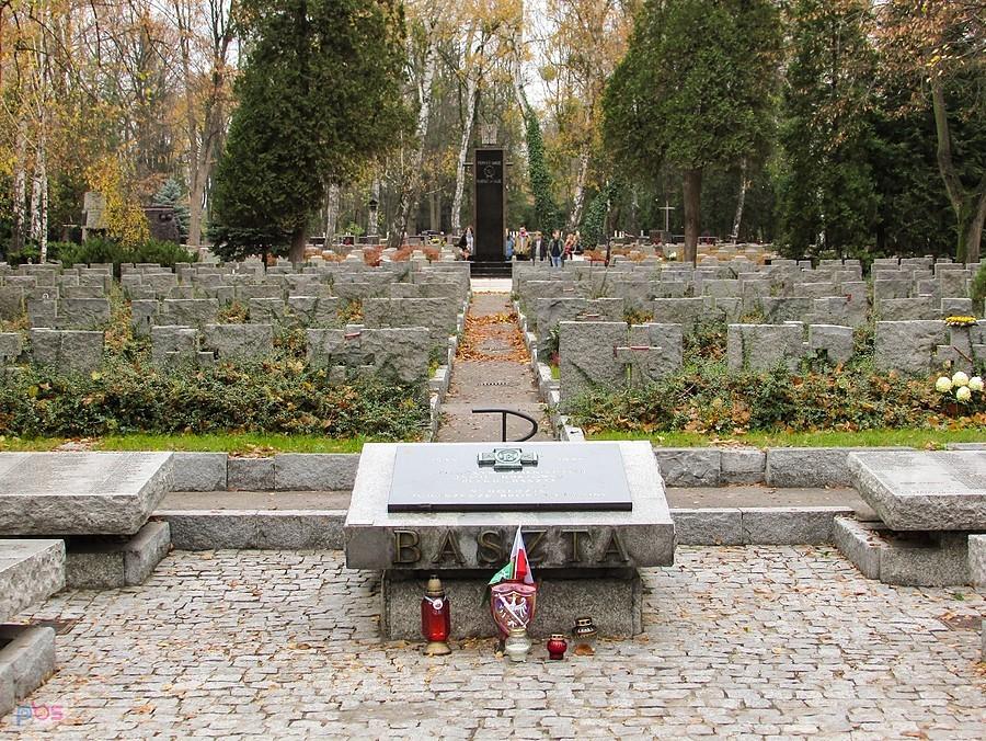 Mogiły Zgrupowania Pułku Baszta, w głębi pomnik Gloria Victis