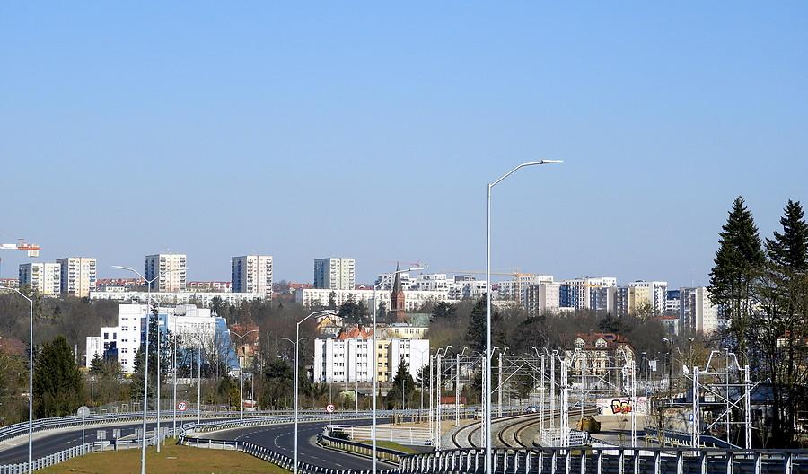 Widok z wiaduktu Łękno.